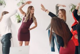 professional women stretching during the work break.