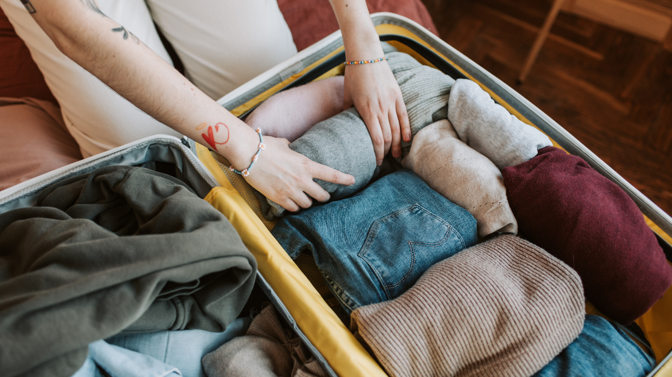 Student packing for a gap year in the UK