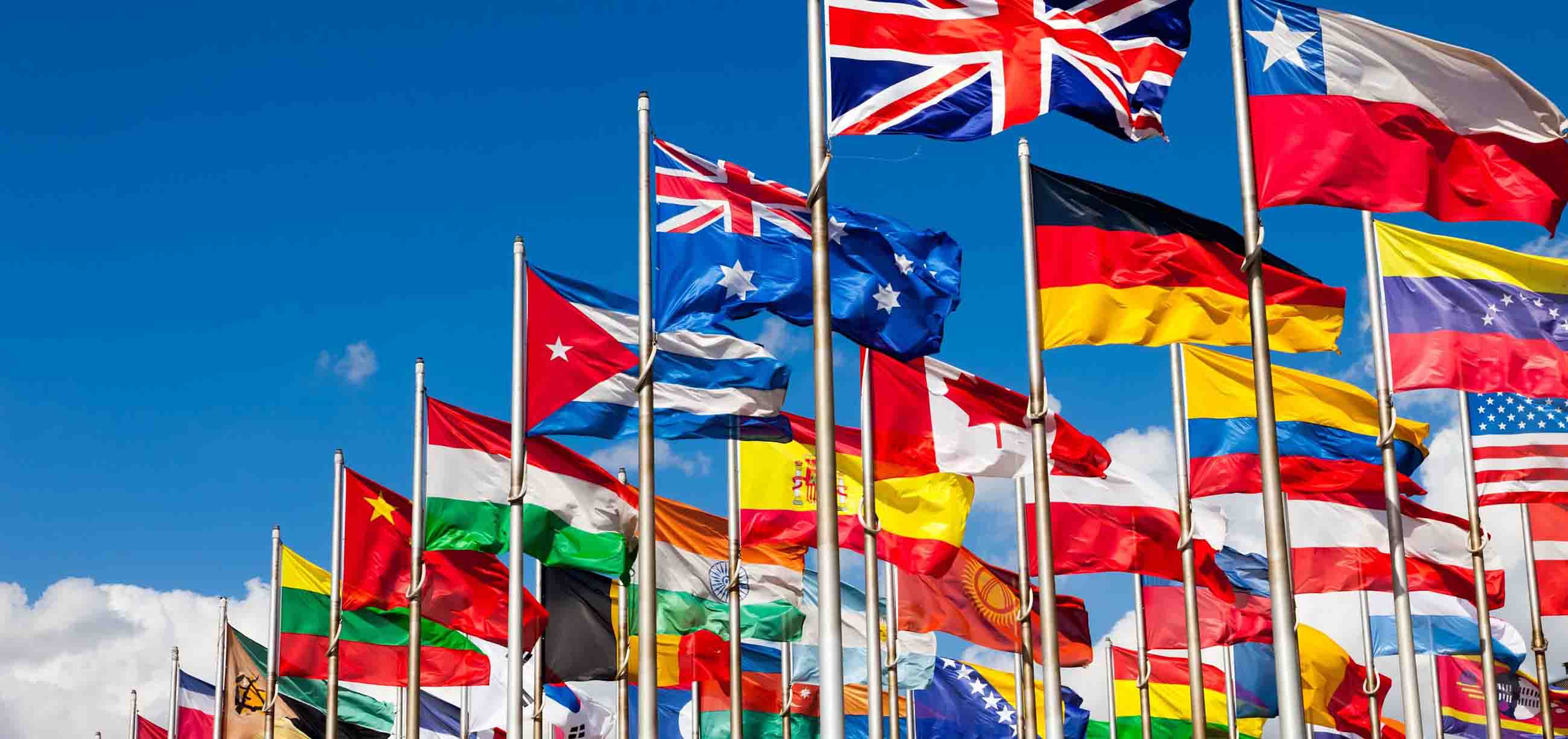 International flags representing a number of countries that Pickfords move customers to